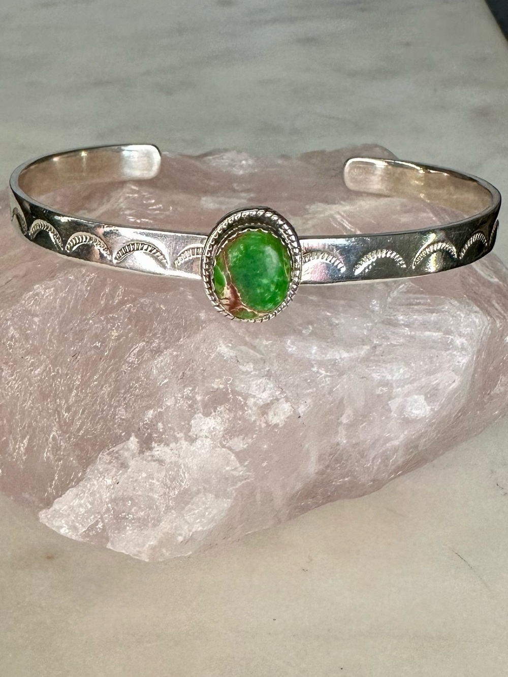 Sterling Silver Sonoran Gold Turquoise Stone Stamped Cuff Bracelet 925